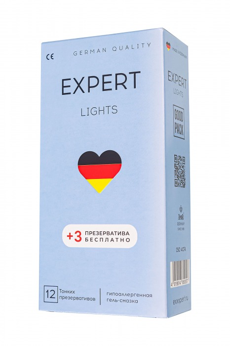 Ультратонкие презервативы EXPERT Lights - 12 шт.(+3 в подарок) - Expert - купить с доставкой в Комсомольске-на-Амуре