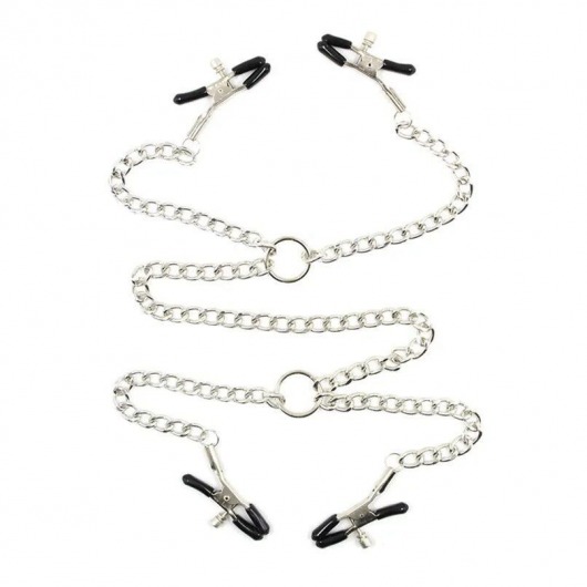 Серебристые зажимы для сосков и половых губ на тонкой цепочке - Notabu - купить с доставкой в Комсомольске-на-Амуре Серебристые зажимы для сосков и половых губ на тонкой цепочке - Notabu - купить с доставкой в Комсомольске-на-Амуре