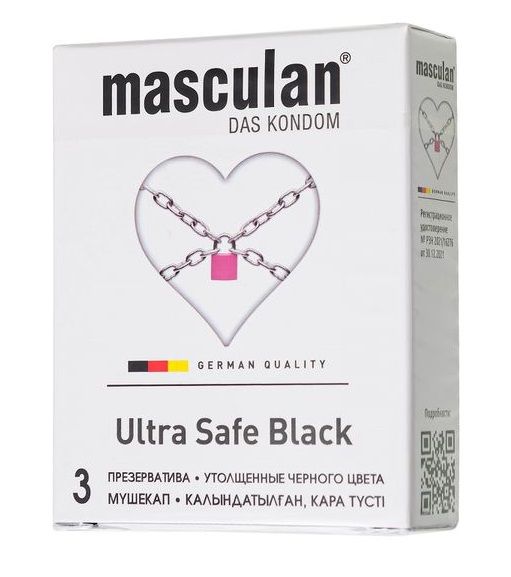 Ультрапрочные презервативы Masculan Ultra Safe Black - 3 шт. - Masculan - купить с доставкой в Комсомольске-на-Амуре