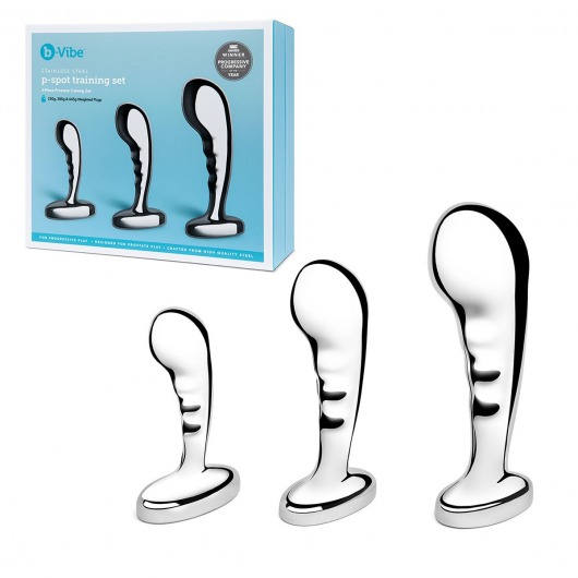 Набор из 3 стальных стимуляторов простаты Stainless Steel P-spot Training Set - b-Vibe - в Комсомольске-на-Амуре купить с доставкой