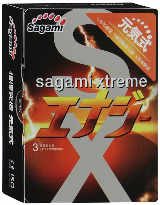 Презервативы Sagami Xtreme ENERGY с ароматом энергетика - 3 шт. - Sagami - купить с доставкой в Комсомольске-на-Амуре