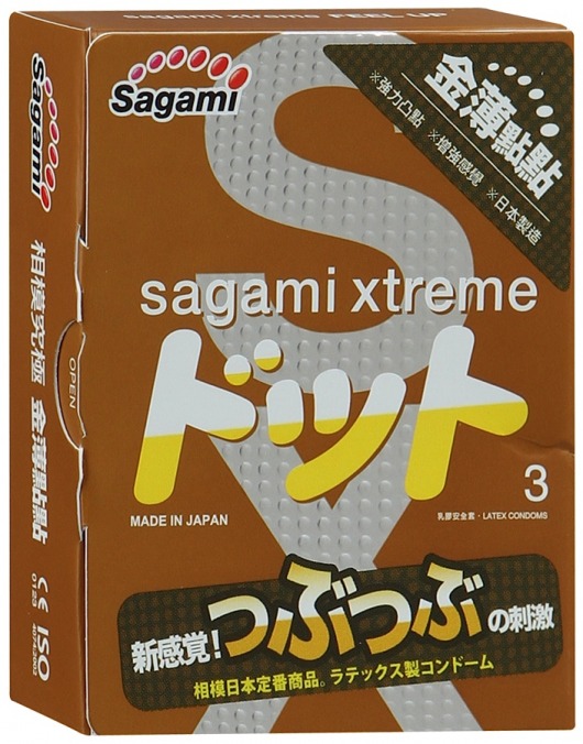 Презервативы Sagami Xtreme FEEL UP с точечной текстурой и линиями прилегания - 3 шт. - Sagami - купить с доставкой в Комсомольске-на-Амуре