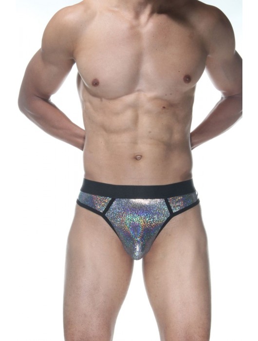 Серебристые блестящие мужские трусы-стринги - Don Moris купить с доставкой
