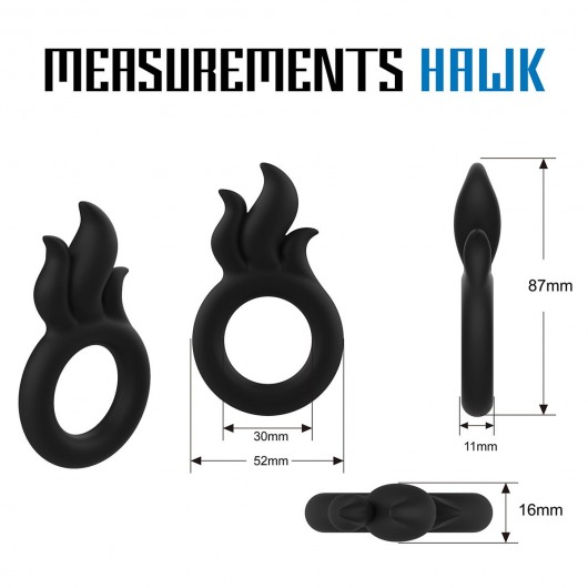 Черное эрекционное кольцо-пламя Rooster Hawk - Velv or - в Комсомольске-на-Амуре купить с доставкой