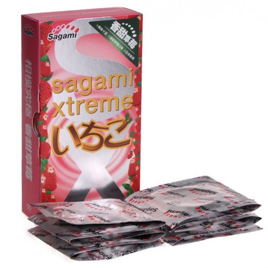 Презервативы Sagami Xtreme Strawberry c ароматом клубники - 10 шт. - Sagami - купить с доставкой в Комсомольске-на-Амуре