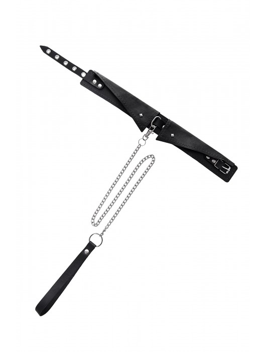 Черный кожаный ошейник-воротник с поводком - Pecado - купить с доставкой в Комсомольске-на-Амуре