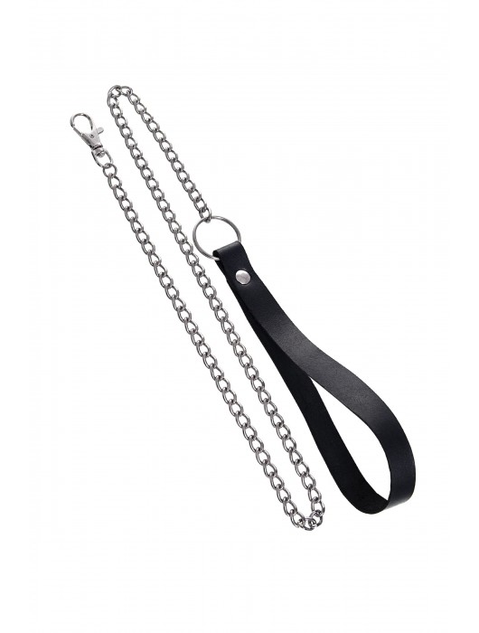 Черный кожаный ошейник-воротник с поводком - Pecado - купить с доставкой в Комсомольске-на-Амуре