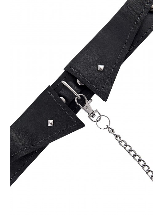 Черный кожаный ошейник-воротник с поводком - Pecado - купить с доставкой в Комсомольске-на-Амуре