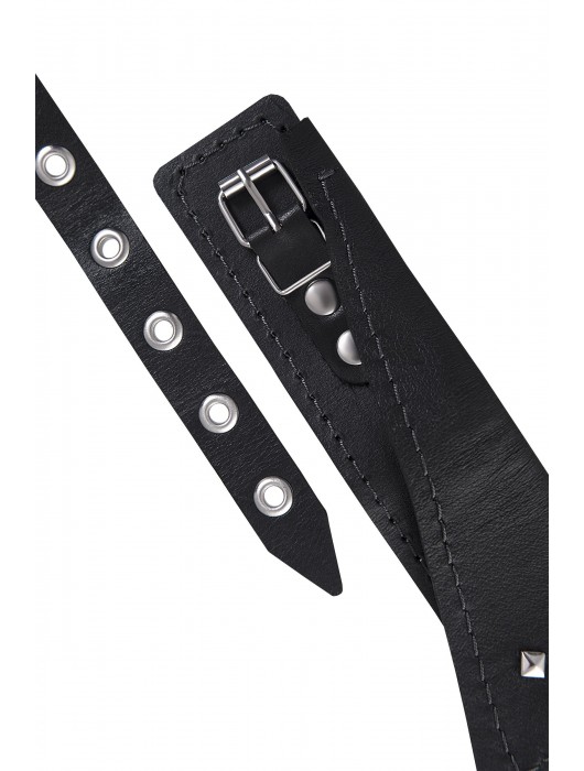 Черный кожаный ошейник-воротник с поводком - Pecado - купить с доставкой в Комсомольске-на-Амуре