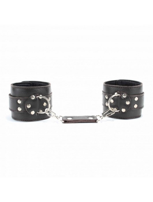 Коричневые оковы из мягкой кожи на металлической цепочке - БДСМ Арсенал - купить с доставкой в Комсомольске-на-Амуре