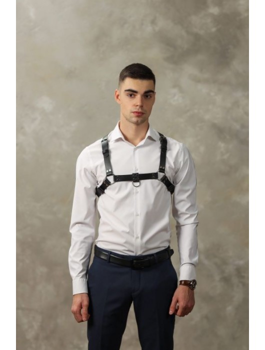 Черная мужская кожаная портупея №4 - БДСМ Арсенал - купить с доставкой в Комсомольске-на-Амуре