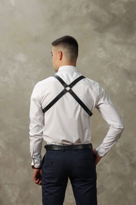 Черная мужская кожаная портупея №4 - БДСМ Арсенал - купить с доставкой в Комсомольске-на-Амуре