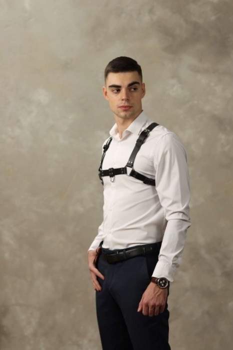 Черная мужская кожаная портупея №4 - БДСМ Арсенал - купить с доставкой в Комсомольске-на-Амуре