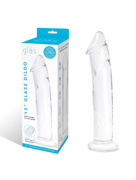 Большой стеклянный стимулятор 12’’ Glass Dildo With Veins   Flat Base - 28 см. - Glas