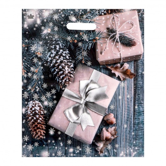 Новогодний пакет с принтом в виде подарков и вырубной ручкой (45х38 см) - Сима-Ленд - купить с доставкой в Комсомольске-на-Амуре