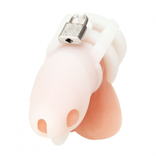Белая клетка для пениса Silicone Small 2 in Cock Cage With Ball Divider - BlueLine - купить с доставкой в Комсомольске-на-Амуре