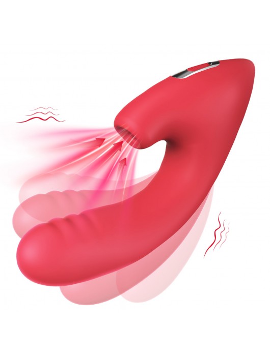Красный двойной стимулятор Cardinal с вибрацией и вакуумом - 20,2 см. - BeYourLover