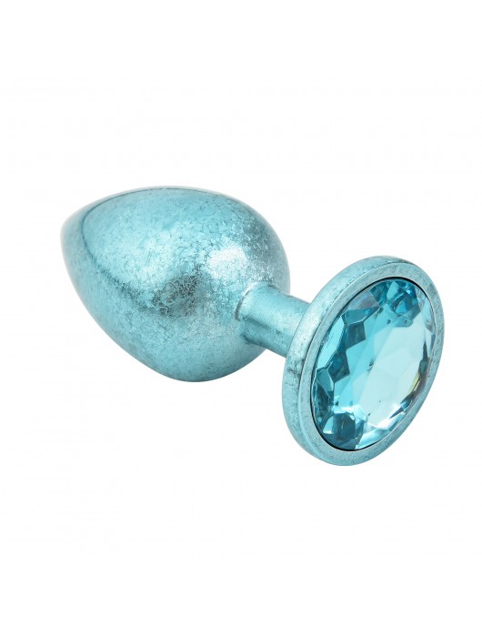 Голубая алюминиевая анальная пробка с кристаллом - 6 см. - Kanikule