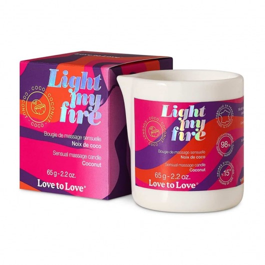 Массажная свеча Light My Fire Coconut с ароматом кокоса - 65 гр. - Love to Love - купить с доставкой в Комсомольске-на-Амуре