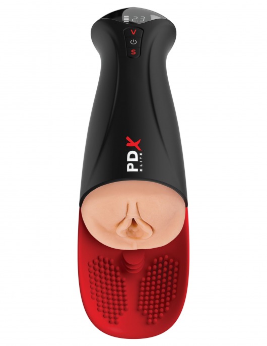 Телесный мастурбатор-вагина в черной колбе с вибрацией Fuck-O-Matic Pro XL - Pipedream - в Комсомольске-на-Амуре купить с доставкой