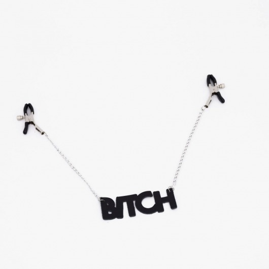 Зажимы на соски с кожаной подвеской Bitch - Crazy Handmade - купить с доставкой в Комсомольске-на-Амуре