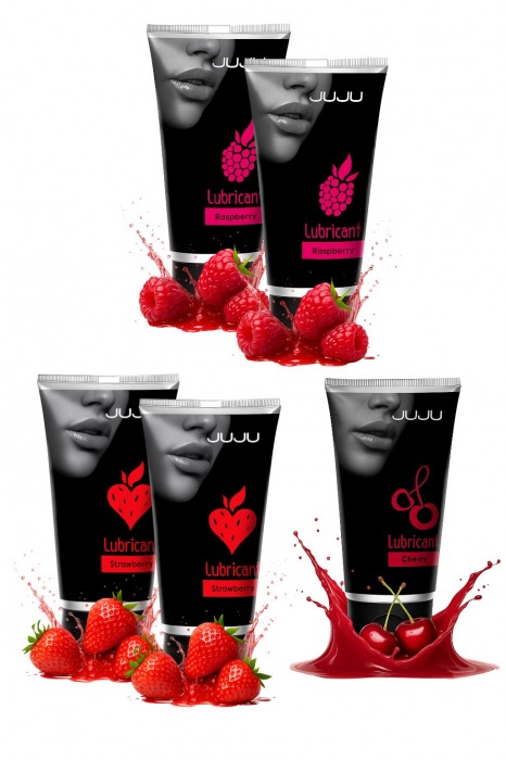 Набор из 5 съедобных лубрикантов JUJU (клубника х 2, малина х 2, вишня) - JuJu - купить с доставкой в Комсомольске-на-Амуре