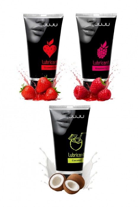 Набор из 3 съедобных лубрикантов JUJU (клубника, малина, кокос) - JuJu - купить с доставкой в Комсомольске-на-Амуре