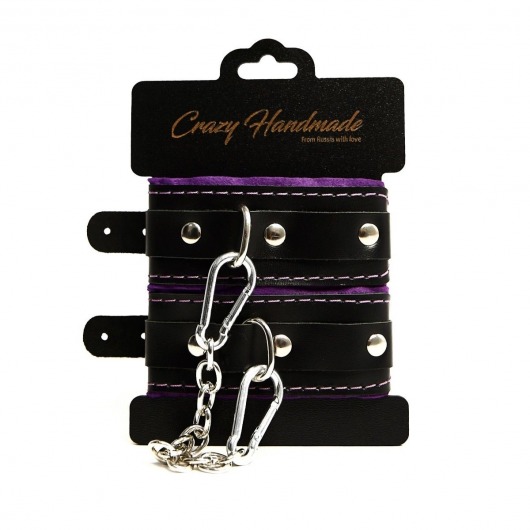 Черно-фиолетовые скругленные наручники с мягкой подкладкой - Crazy Handmade - купить с доставкой в Комсомольске-на-Амуре Черно-фиолетовые скругленные наручники с мягкой подкладкой - Crazy Handmade - купить с доставкой в Комсомольске-на-Амуре