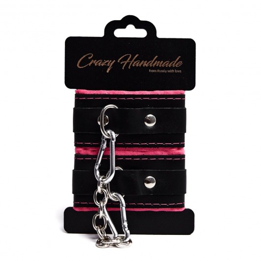Черно-розовые скругленные наручники с мягкой подкладкой - Crazy Handmade - купить с доставкой в Комсомольске-на-Амуре Черно-розовые скругленные наручники с мягкой подкладкой - Crazy Handmade - купить с доставкой в Комсомольске-на-Амуре