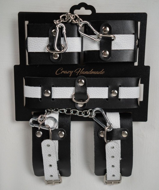 Набор фиксаторов из черной и белой натуральной кожи - Crazy Handmade - купить с доставкой в Комсомольске-на-Амуре Набор фиксаторов из черной и белой натуральной кожи - Crazy Handmade - купить с доставкой в Комсомольске-на-Амуре