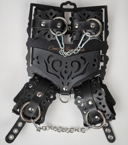Черный ажурный кожаный набор фиксаций - Crazy Handmade - купить с доставкой в Комсомольске-на-Амуре Черный ажурный кожаный набор фиксаций - Crazy Handmade - купить с доставкой в Комсомольске-на-Амуре