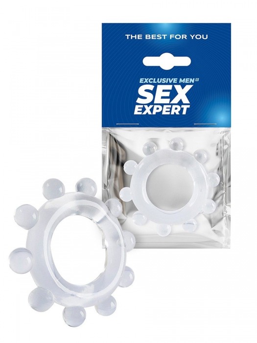 Прозрачное эрекционное кольцо со стимулирующими шариками - Sex Expert - в Комсомольске-на-Амуре купить с доставкой