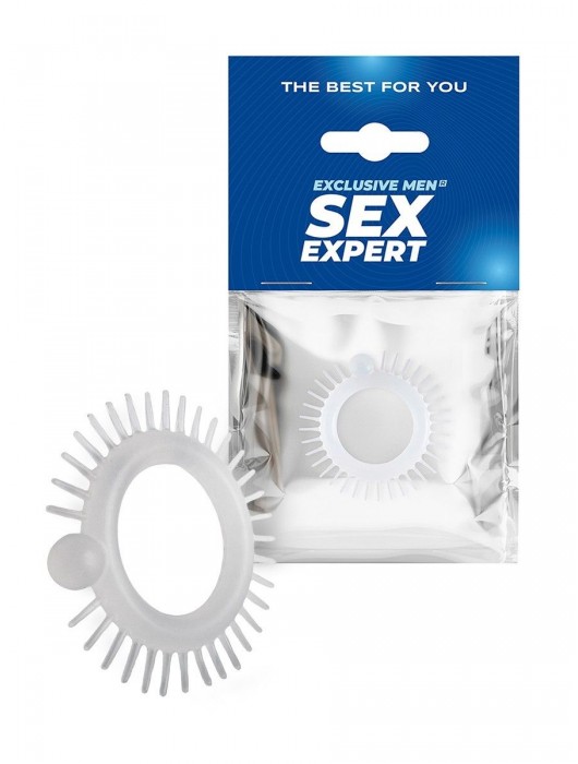 Эластичное эрекционное кольцо с шипиками и шариком - Sex Expert - в Комсомольске-на-Амуре купить с доставкой