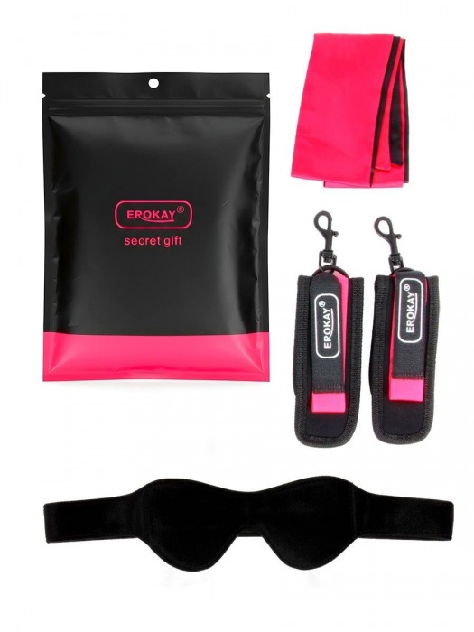 Черно-розовый эротический набор: маска, наручники и повязка - Erokay - купить с доставкой в Комсомольске-на-Амуре