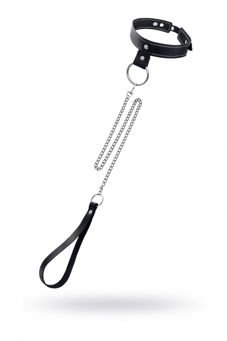 Черный узкий однослойный ошейник с серебристым поводком-цепочкой - Pecado - купить с доставкой в Комсомольске-на-Амуре