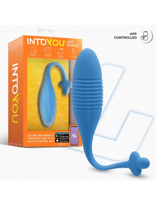 Синее интерактивное виброяйцо с поступательными движениями Thrusting Egg - Intoyou
