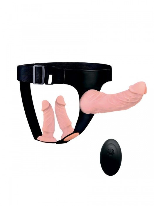 Женский страпон с 3 насадками и вибрацией - Erowoman-Eroman - купить с доставкой в Комсомольске-на-Амуре