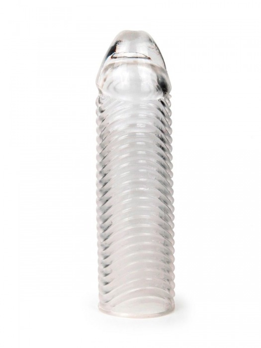 Прозрачная закрытая насадка на пенис с ребрышками - 16 см. - Sex Expert - в Комсомольске-на-Амуре купить с доставкой