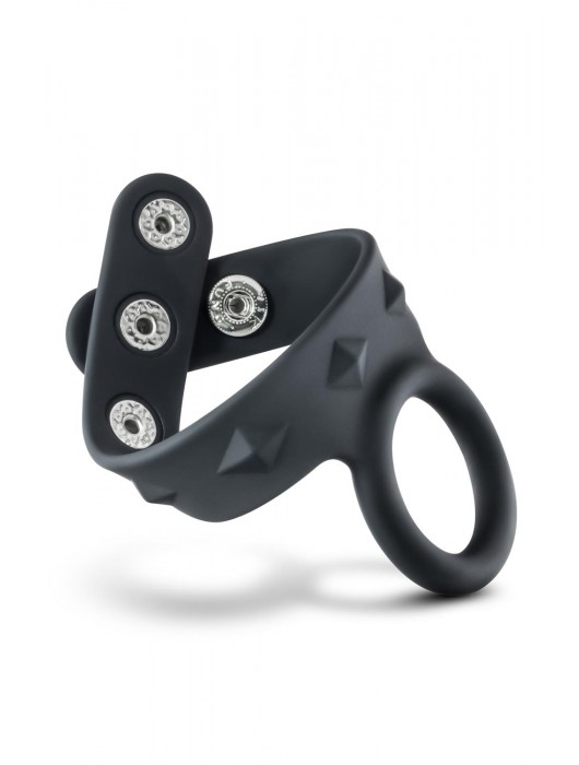 Черное эрекционное кольцо с подхватом мошонки на кнопках VS6 - Blush Novelties - в Комсомольске-на-Амуре купить с доставкой