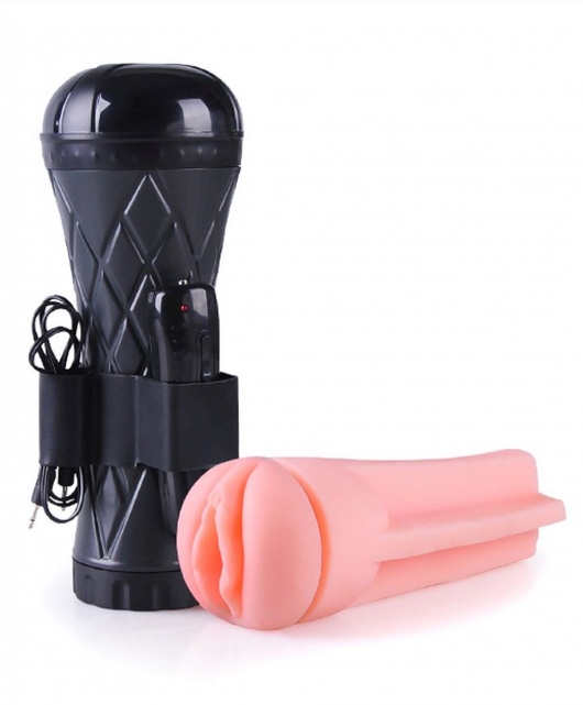 Телесный мастурбатор-вагина в черной колбе с вибрацией - Boys of Toys - в Комсомольске-на-Амуре купить с доставкой