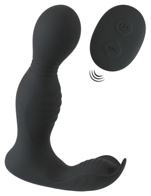Черная анальная пробка с вибрацией, вращением и пультом ДУ RC Butt Plug with 2 Functions - Orion - в Комсомольске-на-Амуре купить с доставкой