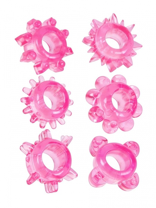Набор из 6 розовых эрекционных колец с различным рельефом - Erowoman-Eroman - в Комсомольске-на-Амуре купить с доставкой
