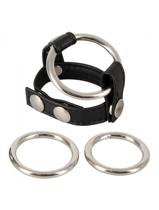 Подхват для мошонки с 3 съемными эрекционными кольцами Leder-Riemen - Orion - в Комсомольске-на-Амуре купить с доставкой