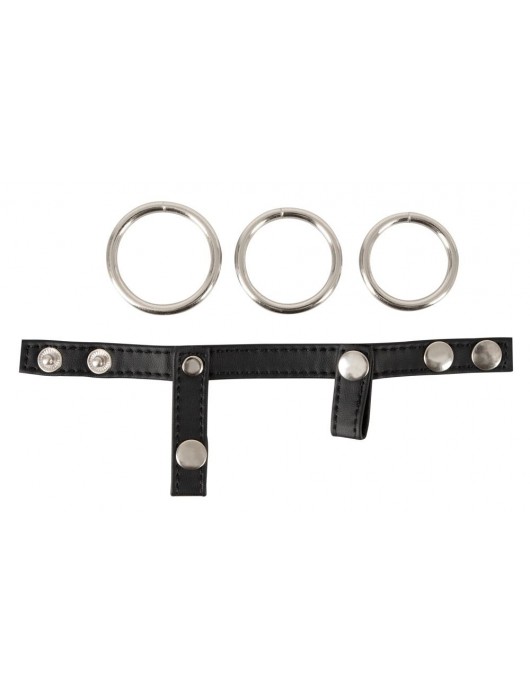 Подхват для мошонки с 3 съемными эрекционными кольцами Leder-Riemen - Orion - в Комсомольске-на-Амуре купить с доставкой