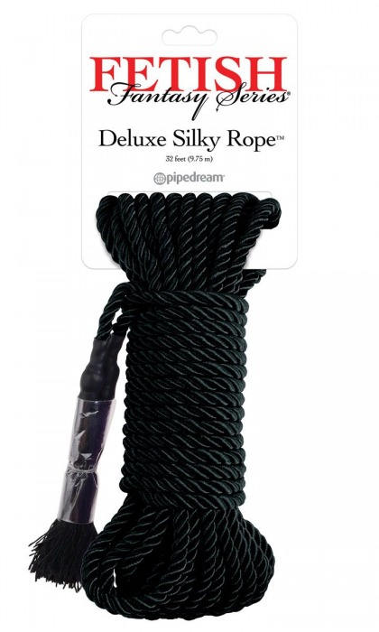 Черная веревка для фиксации Deluxe Silky Rope - 9,75 м. - Pipedream - купить с доставкой в Комсомольске-на-Амуре