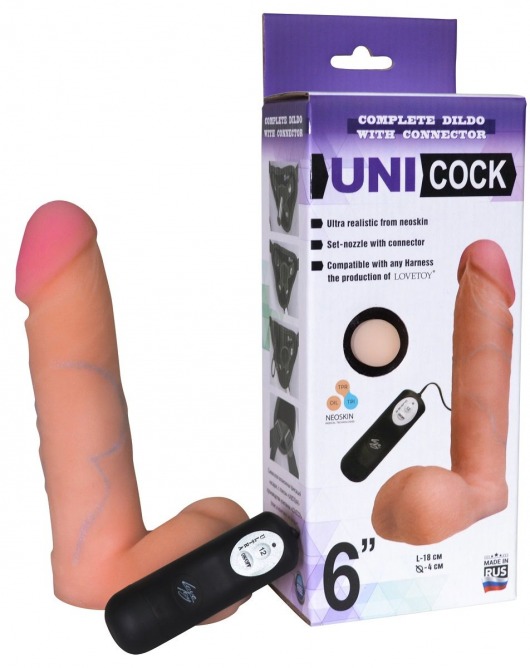 Фаллическая насадка Харнесс UNICOCK 6  с вибрацией - 18 см. - LOVETOY (А-Полимер) - купить с доставкой в Комсомольске-на-Амуре
