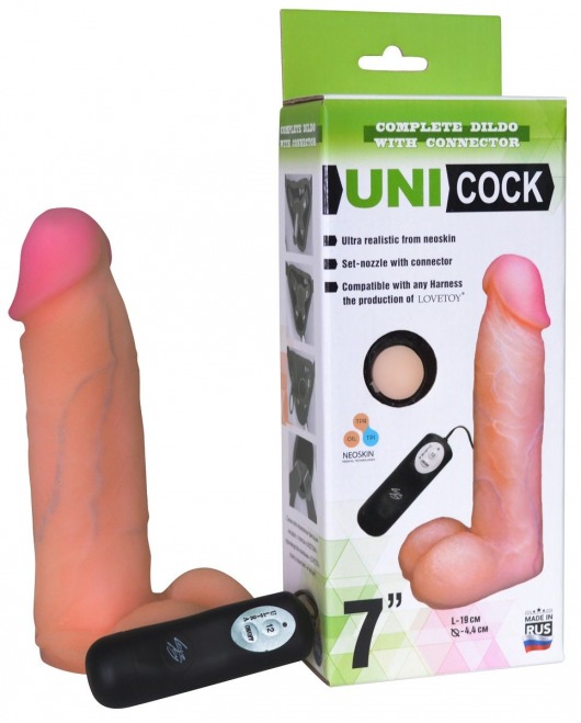 Фаллическая насадка Харнесс UNICOCK 7  с вибрацией - 19 см. - LOVETOY (А-Полимер) - купить с доставкой в Комсомольске-на-Амуре
