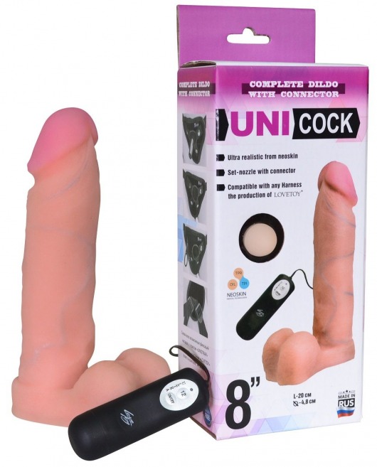 Фаллическая насадка Харнесс UNICOCK 8  с вибрацией - 20 см. - LOVETOY (А-Полимер) - купить с доставкой в Комсомольске-на-Амуре