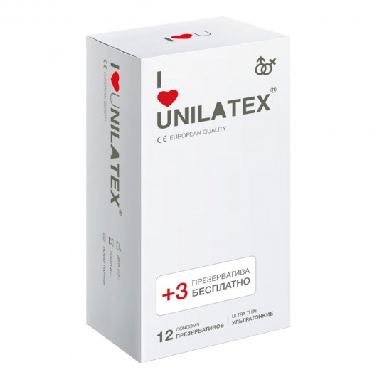 Ультратонкие презервативы Unilatex Ultra Thin - 12 шт. + 3 шт. в подарок - Unilatex - купить с доставкой в Комсомольске-на-Амуре