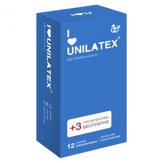 Классические презервативы Unilatex Natural Plain - 12 шт. + 3 шт. в подарок - Unilatex - купить с доставкой в Комсомольске-на-Амуре